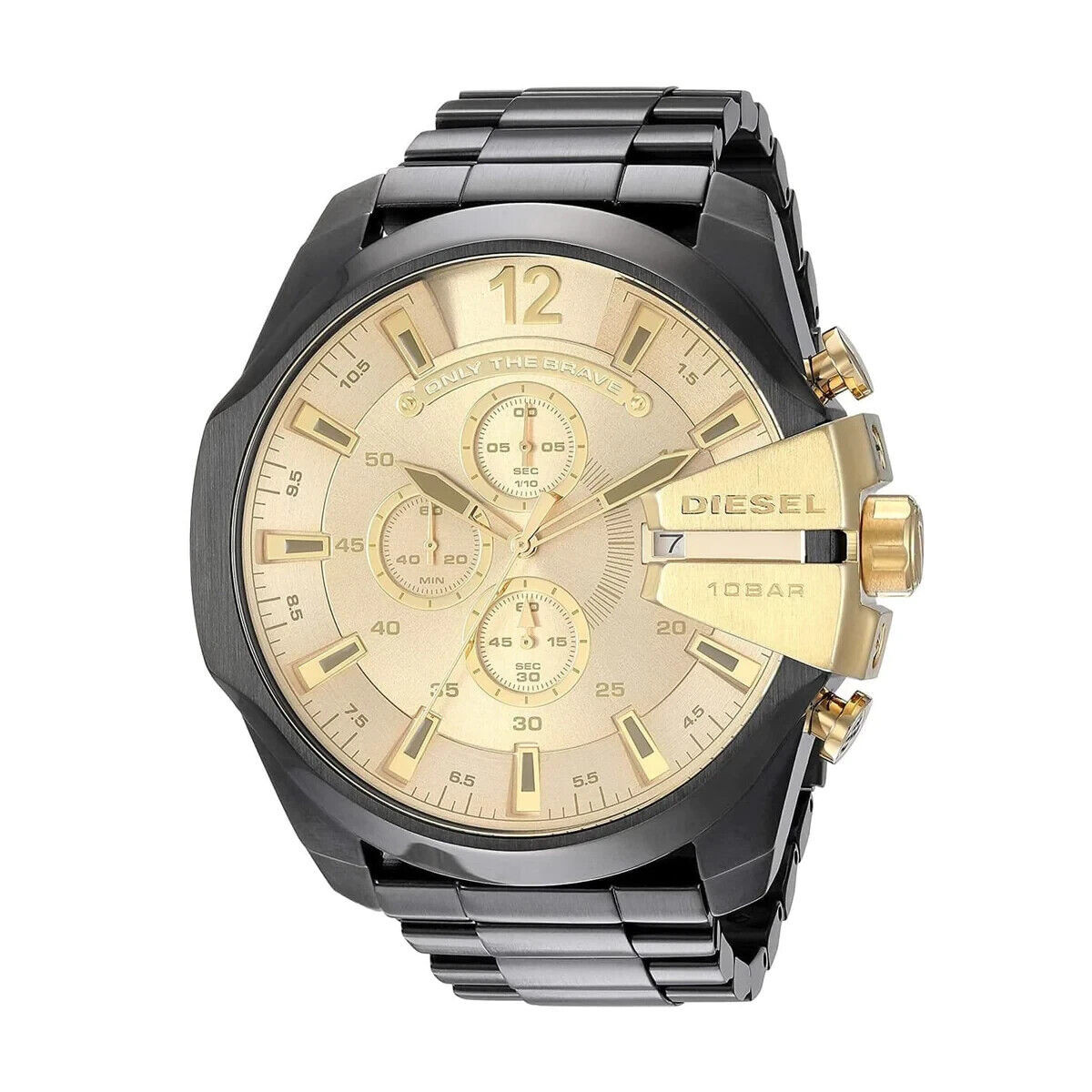 DIESEL MEGA CHIEF MENS CHRONOGRAPH WATCH DZ4485 GOLD DIAL -WARRANTY - RRP 279.00