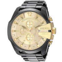 DIESEL MEGA CHIEF MENS CHRONOGRAPH WATCH DZ4485 GOLD DIAL -WARRANTY - RRP 279.00