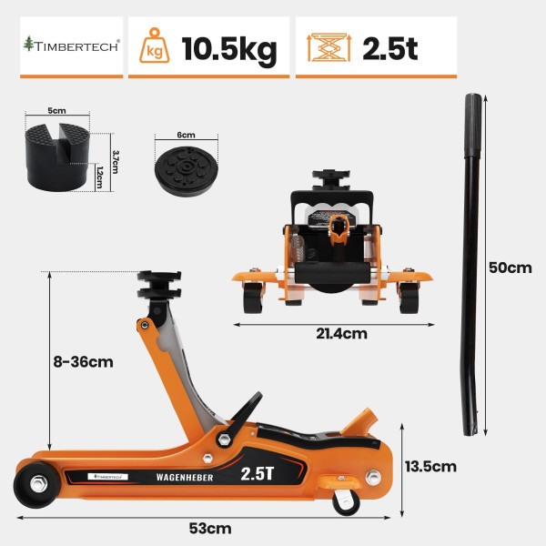 TimbertechÂ® Trolley Jack Hydraulic 2.5T Shunting Jack Car Jack with Case-