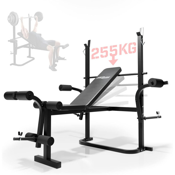 Physionics® Multifunctional Weight Bench with Shelf, Butterfly, Sit-Ups, Leg Extender, Backrest 4-Way Adjustable, Max. 255 kg -