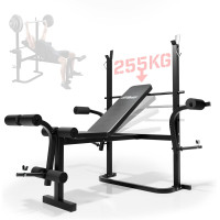 Physionics® Multifunctional Weight Bench with Shelf, Butterfly, Sit-Ups, Leg Extender, Backrest 4-Way Adjustable, Max. 255 kg -