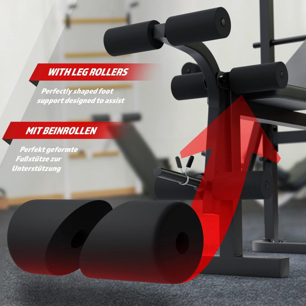 Physionics® Multifunctional Weight Bench with Shelf, Butterfly, Sit-Ups, Leg Extender, Backrest 4-Way Adjustable, Max. 255 kg -
