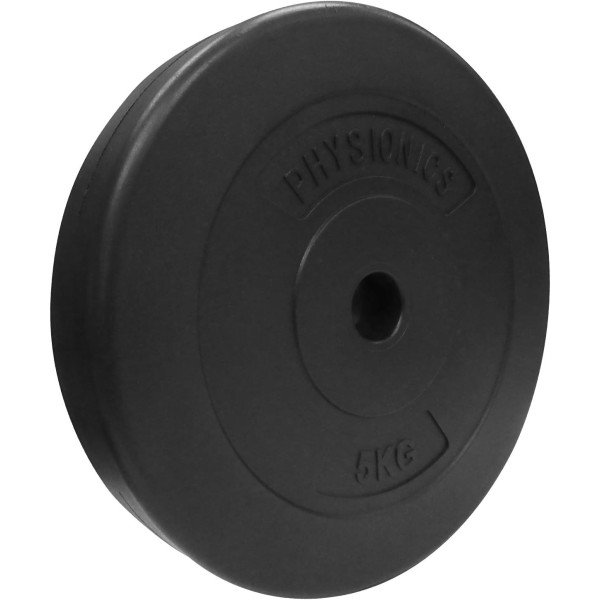 Physionics® Weight Plates - Available Sets (2 kg / 2.5 kg / 5 kg / 7.5 kg / 10 kg), Diameter 27 mm, Plastic, Black - Weights