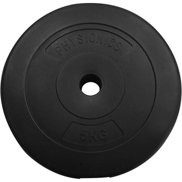 Physionics® Weight Plates - Available Sets (2 kg / 2.5 kg / 5 kg / 7.5 kg / 10 kg), Diameter 27 mm, Plastic, Black - Weights