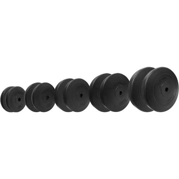 Physionics® Weight Plates - Available Sets (2 kg / 2.5 kg / 5 kg / 7.5 kg / 10 kg), Diameter 27 mm, Plastic, Black - Weights
