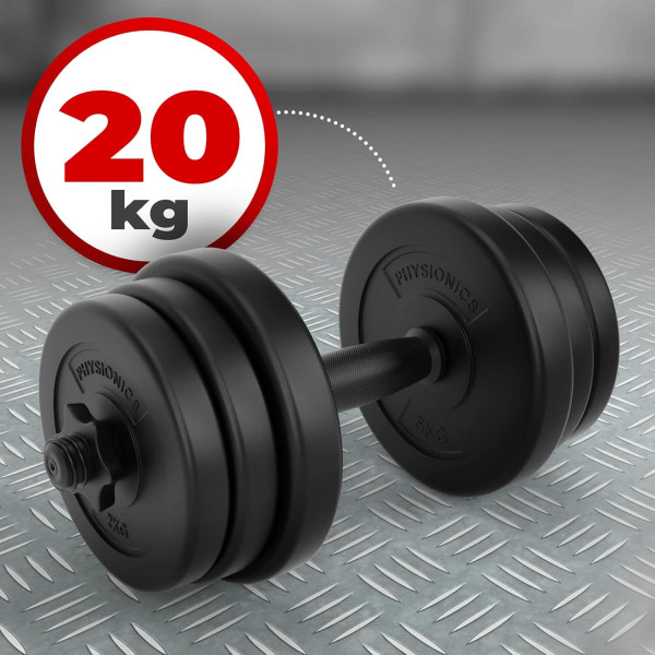 Physionics® Multifunctional Weight Bench + Dumbbell Set 40 kg - Adjustable, Foldable, Includes 12 Plastic Weights - Incline