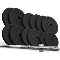 Physionics® Barbell Set - Barbell 120/165/180 cm, Steel, Weight Plates (Diameter 30/31 mm) 20/30/60/80/100 kg, Spinlock Collars