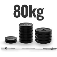 Physionics® Barbell Set - Barbell 120/165/180 cm, Steel, Weight Plates (Diameter 30/31 mm) 20/30/60/80/100 kg, Spinlock Collars