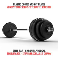 Physionics® Barbell Set - Barbell 120/165/180 cm, Steel, Weight Plates (Diameter 30/31 mm) 20/30/60/80/100 kg, Spinlock Collars