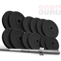 Physionics® Barbell Set - Barbell 120/165/180 cm, Steel, Weight Plates (Diameter 30/31 mm) 20/30/60/80/100 kg, Spinlock Collars