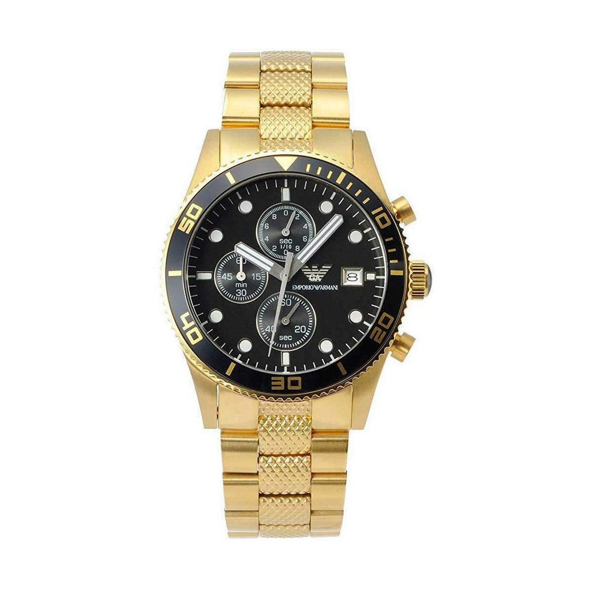 ARMANI MENS CHRONO WATCH AR5857 BLACK DIAL - CERTIFICATE - WARRANTY - RRP 399.00