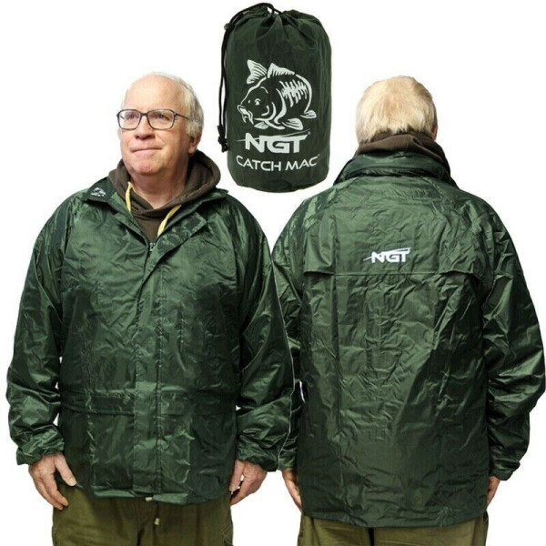 NGT Catch Mac Green Waterproof Jacket with Zip in Hood & Carry Bag ALL SIZES....