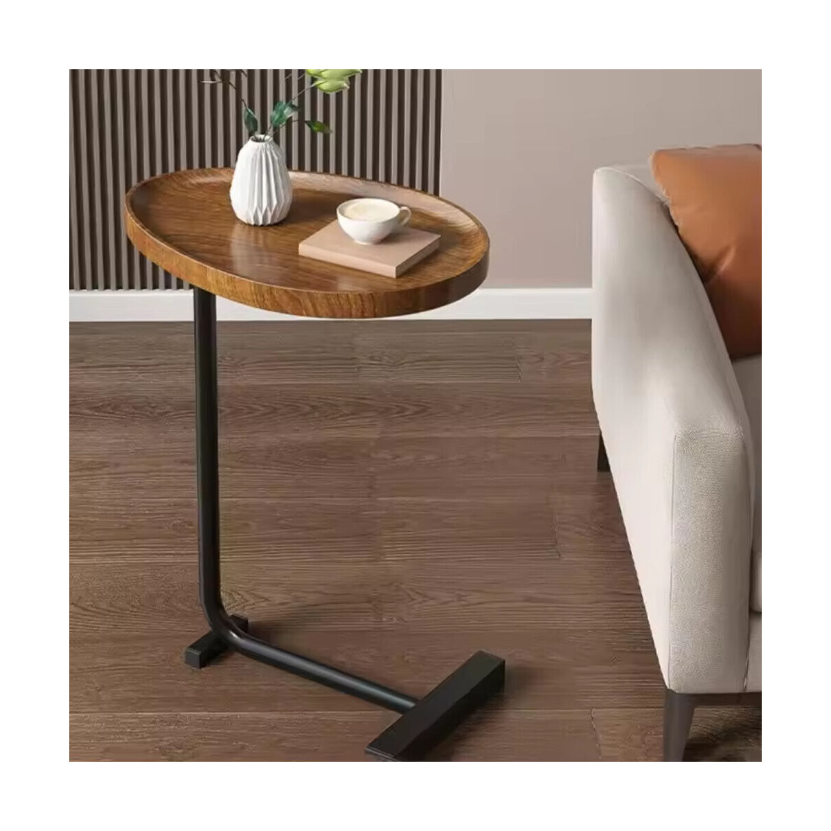 C Shaped Side Table for Sofa Coffee End Tables for Living Room Bedside Tables