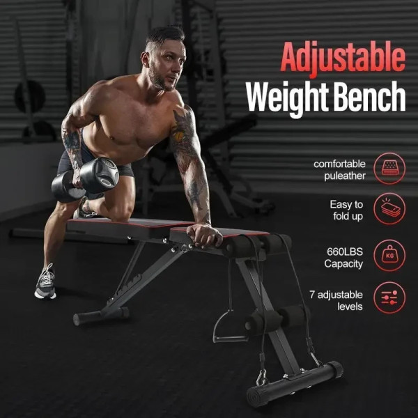 Foldable Weight Bench Strength Training Adjustable Full Body Gym Workout Incline