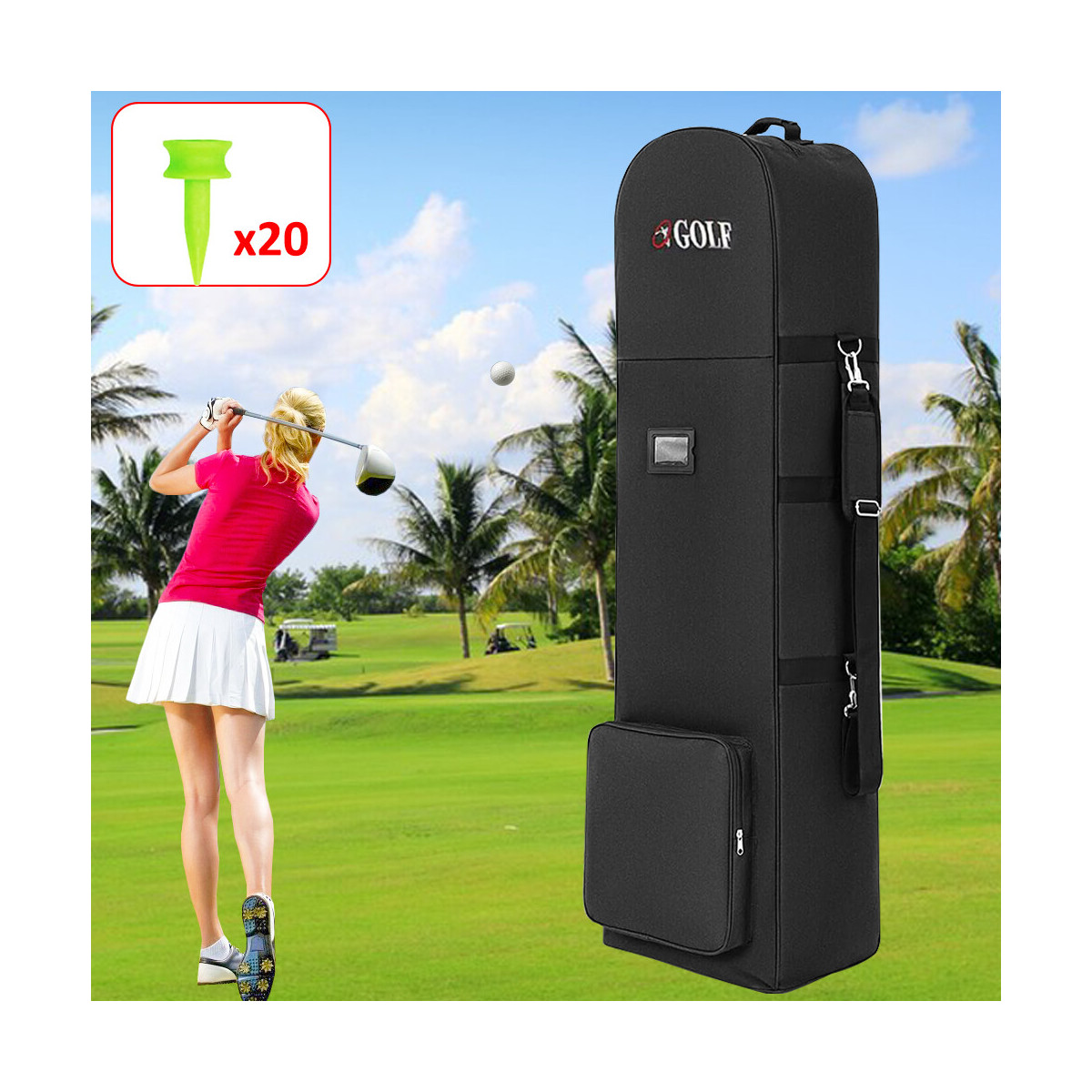 Portable Padded Golf Case Bag Holiday Flight Travel Golf Clubs Carrier w/Wheels- Portable Padded Golf Case Bag Holiday Flight Travel Golf Clubs Carrier w/Wheels-