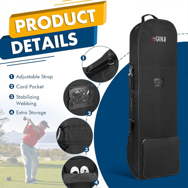 Portable Padded Golf Case Bag Holiday Flight Travel Golf Clubs Carrier w/Wheels-