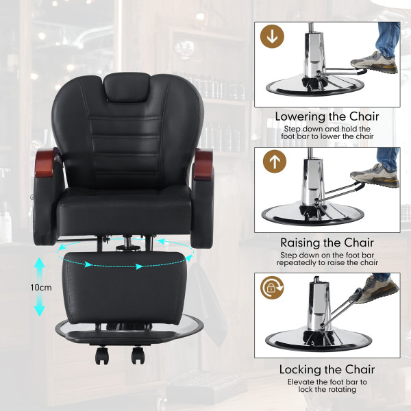 Barber Chair Salon Reclining Beauty Tattoo Shaving Hydraulic Heavy Duty Chairs