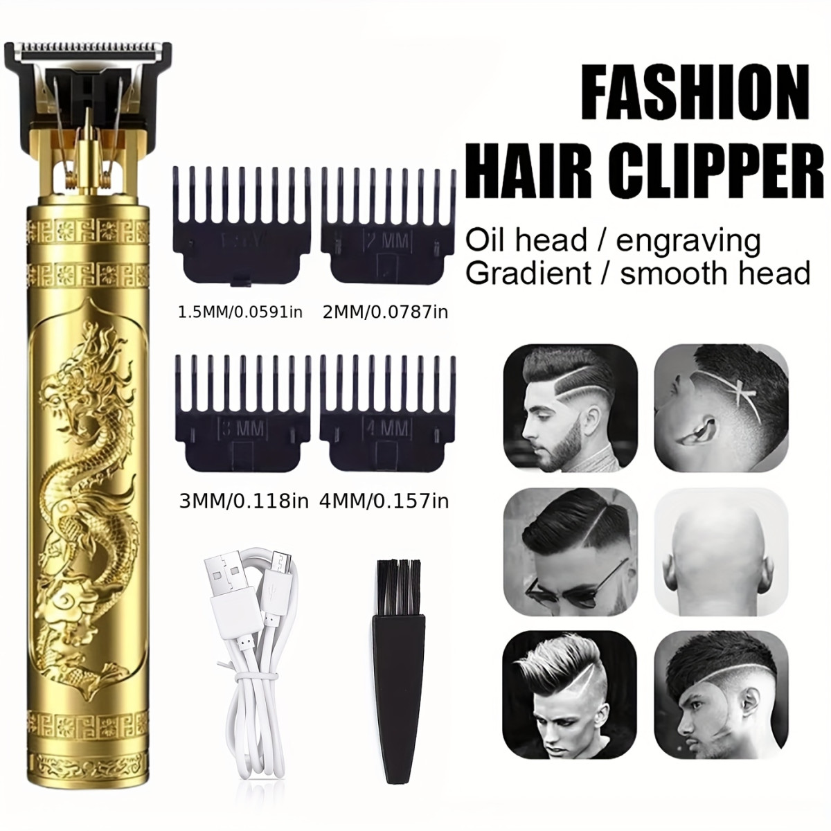 Professional Hair Clipper and Beard Trimmer for Men - USB Rechargeable Lithium Battery, 4 Attachments, Ergonomic Design with