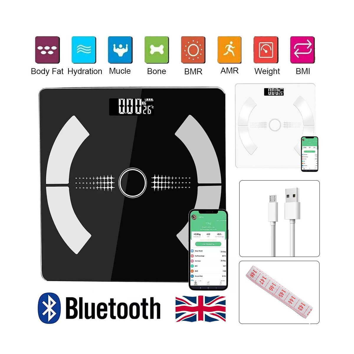 Body Fat Scale 180kg Bluetooth Smart BMI Digital Bathroom Wireless Weight & APP