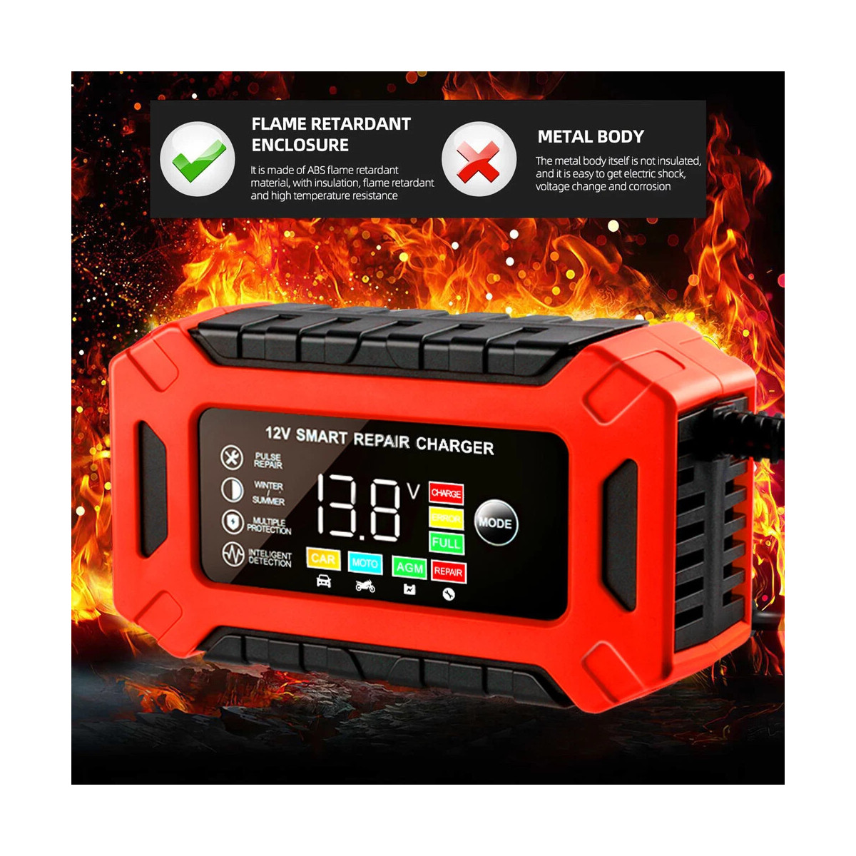 12V Smart Automatic Car Battery Charger Jump Starter Pulse Repair LCD Display
