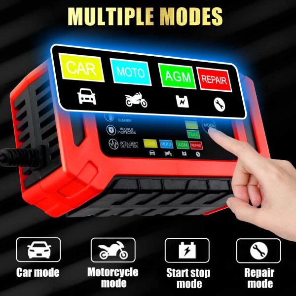 12V Smart Automatic Car Battery Charger Jump Starter Pulse Repair LCD Display