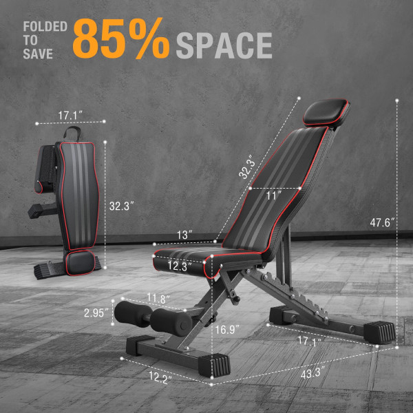 Weight Bench Adjustable Foldable Strength Training Full Body Workout Incline Gym