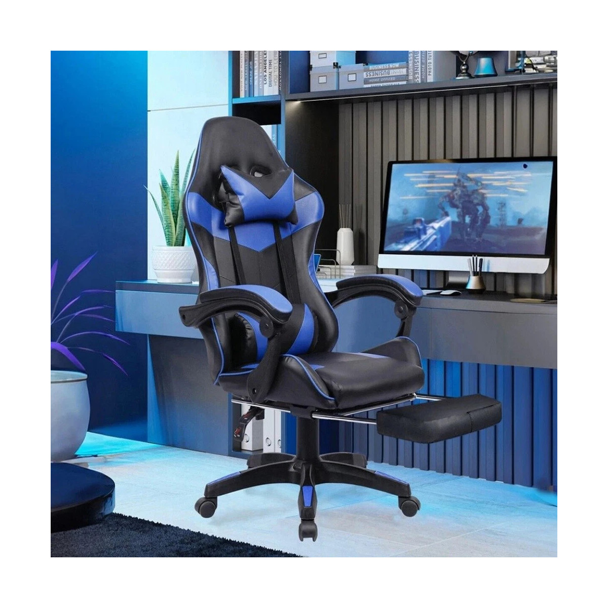 Gaming Chair Office Computer Height-Adjustable With Lumbar Cushion Office