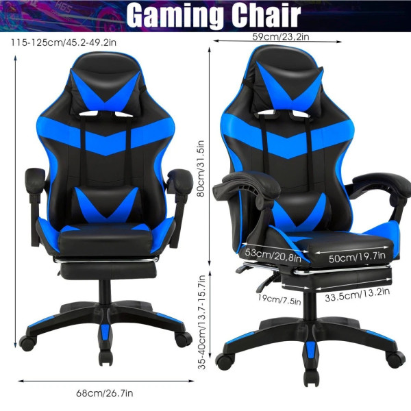 Gaming Chair Office Computer Height-Adjustable With Lumbar Cushion Office
