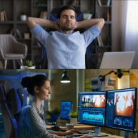 Gaming Chair Office Computer Height-Adjustable With Lumbar Cushion Office