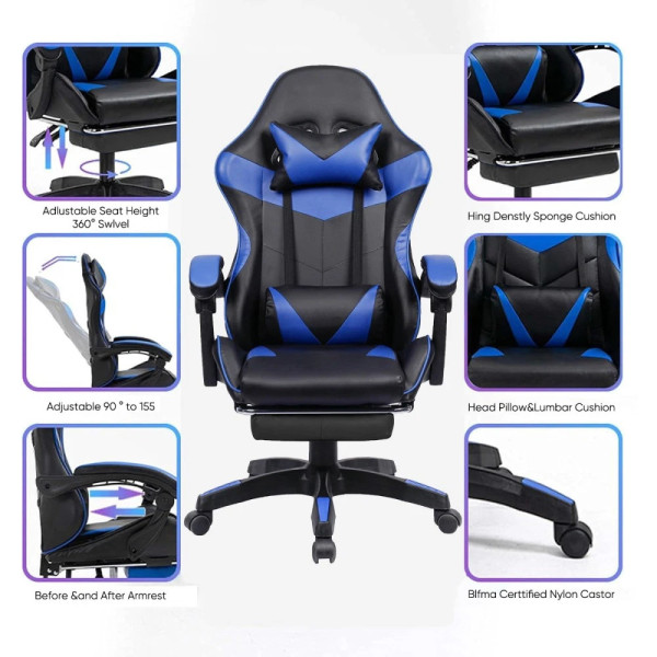 Gaming Chair Office Computer Height-Adjustable With Lumbar Cushion Office