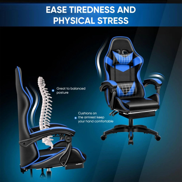 Gaming Chair Office Computer Height-Adjustable With Lumbar Cushion Office