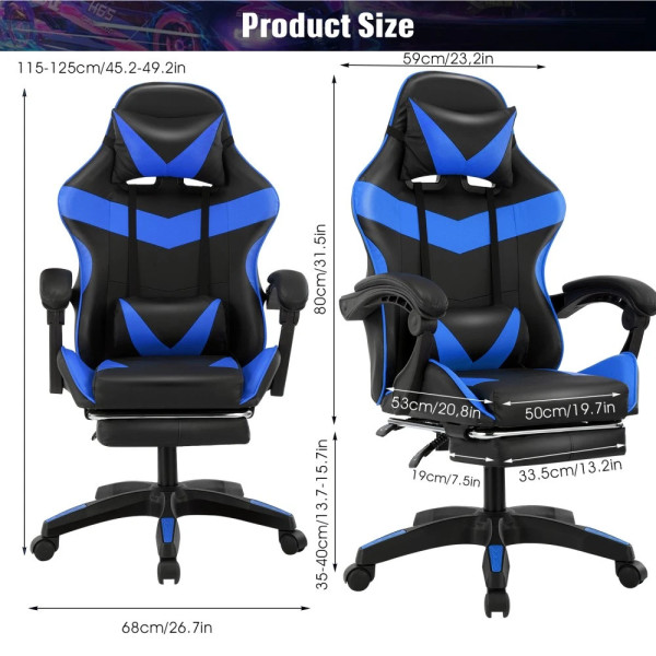 Gaming Chair Office Computer Height-Adjustable With Lumbar Cushion Office