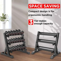 Heavy Duty Dumbbell Rack Storage Stand Hex Weight 3 Tier Wide Home Gym Fitness