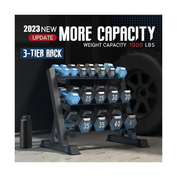 Heavy Duty Dumbbell Rack Storage Stand Hex Weight 3 Tier Wide Home Gym Fitness