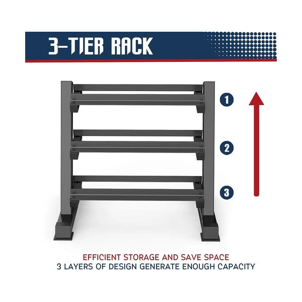 Heavy Duty Dumbbell Rack Storage Stand Hex Weight 3 Tier Wide Home Gym Fitness