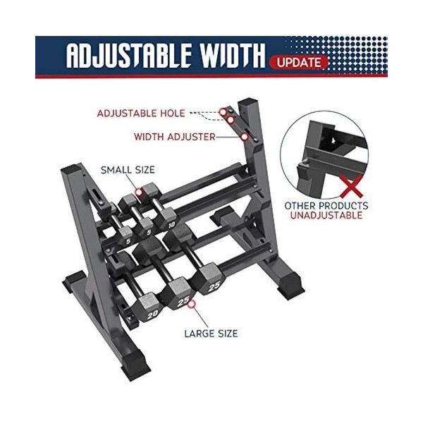 Heavy Duty Dumbbell Rack Storage Stand Hex Weight 3 Tier Wide Home Gym Fitness