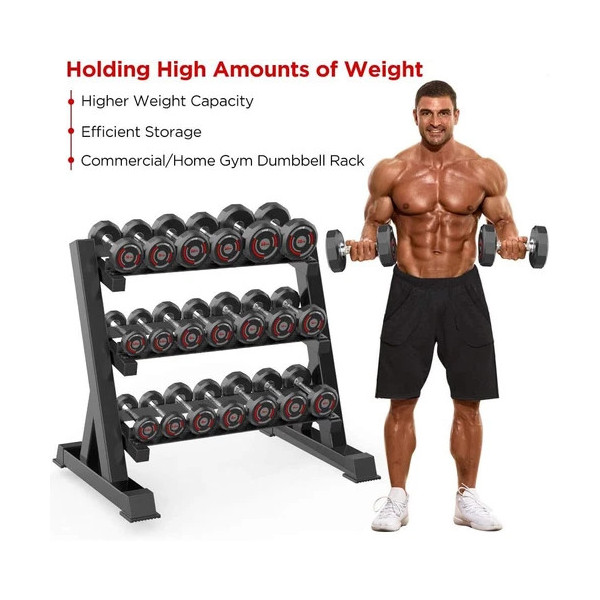 Heavy Duty Dumbbell Rack Storage Stand Hex Weight 3 Tier Wide Home Gym Fitness
