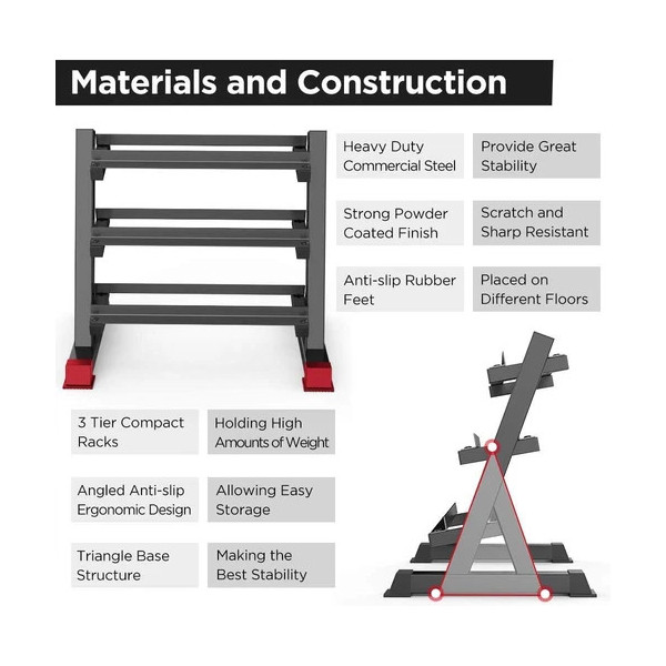 Heavy Duty Dumbbell Rack Storage Stand Hex Weight 3 Tier Wide Home Gym Fitness