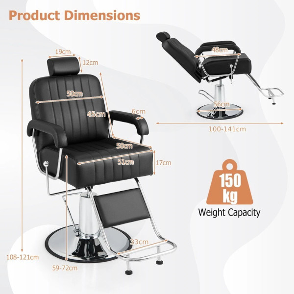 Costway Black Hydraulic Barber Chair with Adjustable Headrest 1307