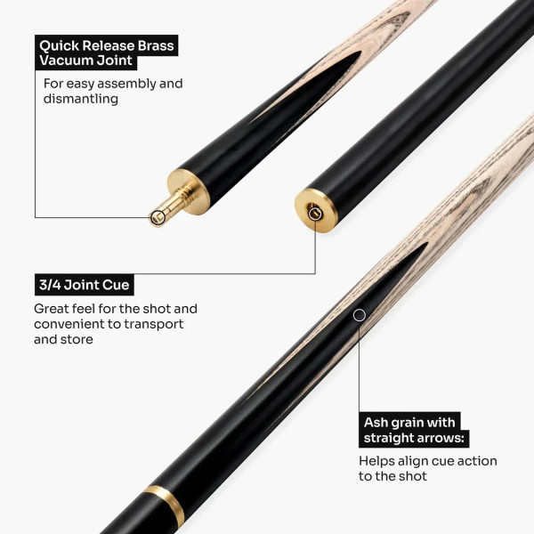 3/4 Piece 57 Inch Ash Shaft Snooker Cue Set with Case and Mini Butt + 9.5mm Tip