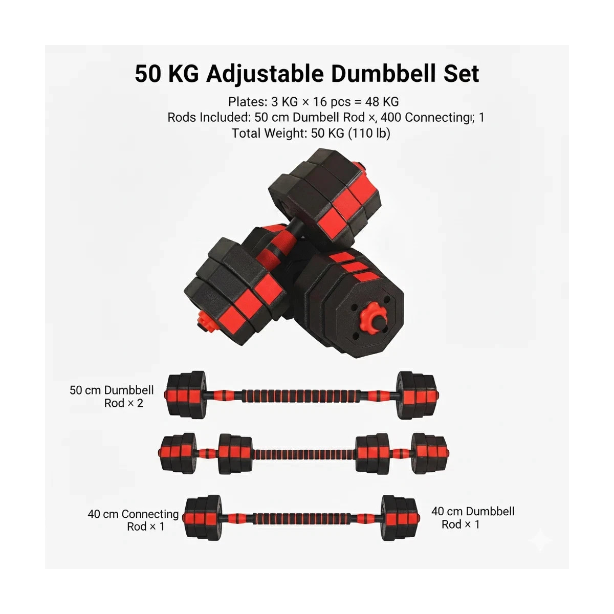 Adjustable Octagonal Dumbbell Set 50KG Weight Lifting Home Gym Fitness Training