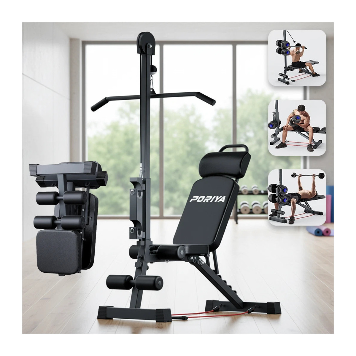 9 In 1 Foldable Adjustable Weight Bench Fitness Home Equipment with Barbell Rack
