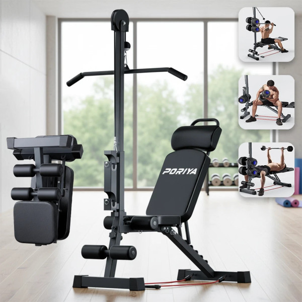 9 In 1 Foldable Adjustable Weight Bench Fitness Home Equipment with Barbell Rack