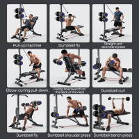 9 In 1 Foldable Adjustable Weight Bench Fitness Home Equipment with Barbell Rack