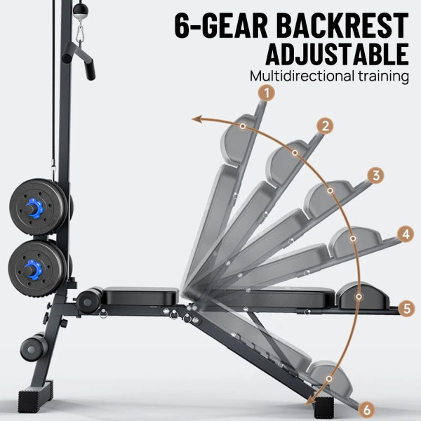 9 In 1 Foldable Adjustable Weight Bench Fitness Home Equipment with Barbell Rack