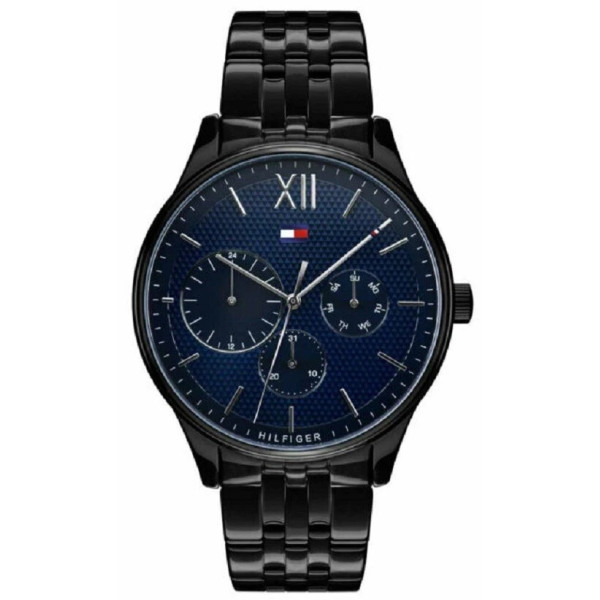 TOMMY HILFIGER MENS WATCH 1791454 BLACK/BLUE DIAL -WARRANTY - RRP 239.00